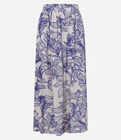 Saia Midi em Viscose com Estampa de Folhagens