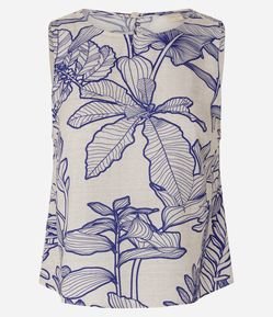 Blusa em Viscose com Estampa de Folhagens e Recorte nas Costas