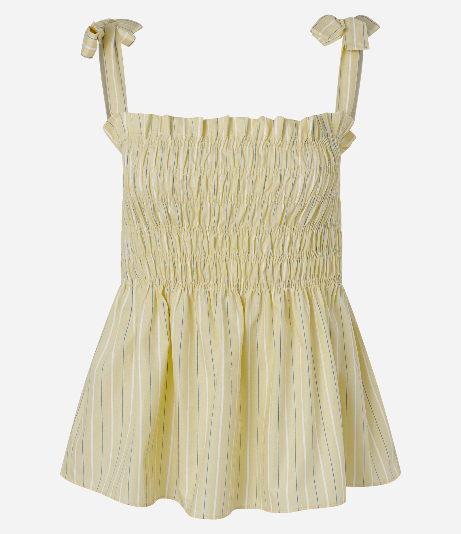 Blusa em Tricoline Listrado com Franzido e Alcinha de Laço Amarelo 5