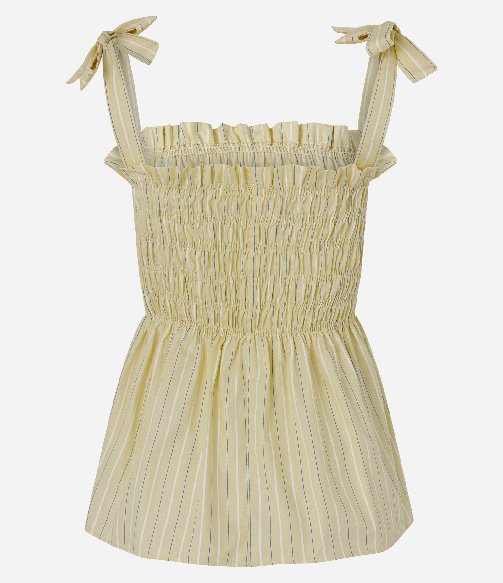 Blusa em Tricoline Listrado com Franzido e Alcinha de Laço Amarelo 6