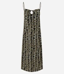 Vestido Midi com Estampa Abstrata e Decote Coração