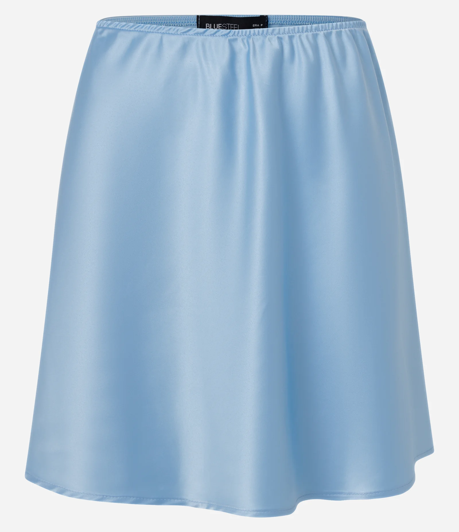Saia Slip Curta Acetinada com Cintura Média Azul 1
