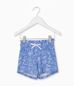 Bermuda Infantil Evasê em Cotton com Estampa Fundo do Mar - Tam 1 a 6 Anos