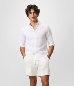 Bermuda Reta Texturizada em Cotton com Cós Elástico