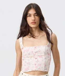 Blusa Corset Floral com Decote Quadrado
