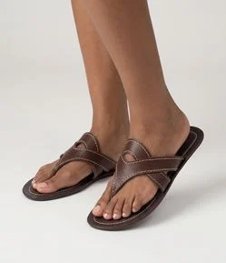 Rasteira Mule em Couro com Costuras Contrastantes