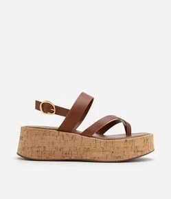 Sandália Flatform em Couro com Solado de Cortiça