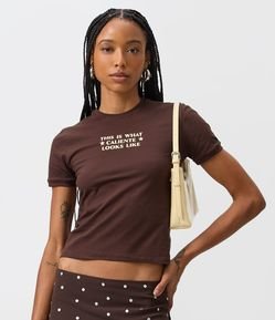 Camiseta Baby Tee em Algodão com Estampa Lettering