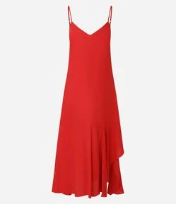 Vestido Evasê em Viscolinho com Barra Assimétrica