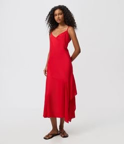 Vestido Evasê em Viscolinho com Barra Assimétrica