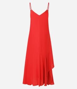 Vestido Evasê em Viscolinho com Barra Assimétrica