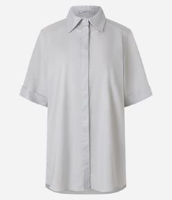 Camisa Alongada em Voal com Brilho Sutil e Gola Colarinho