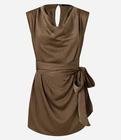 Vestido Curto Texturizado com Amarração e Gola Degagê
