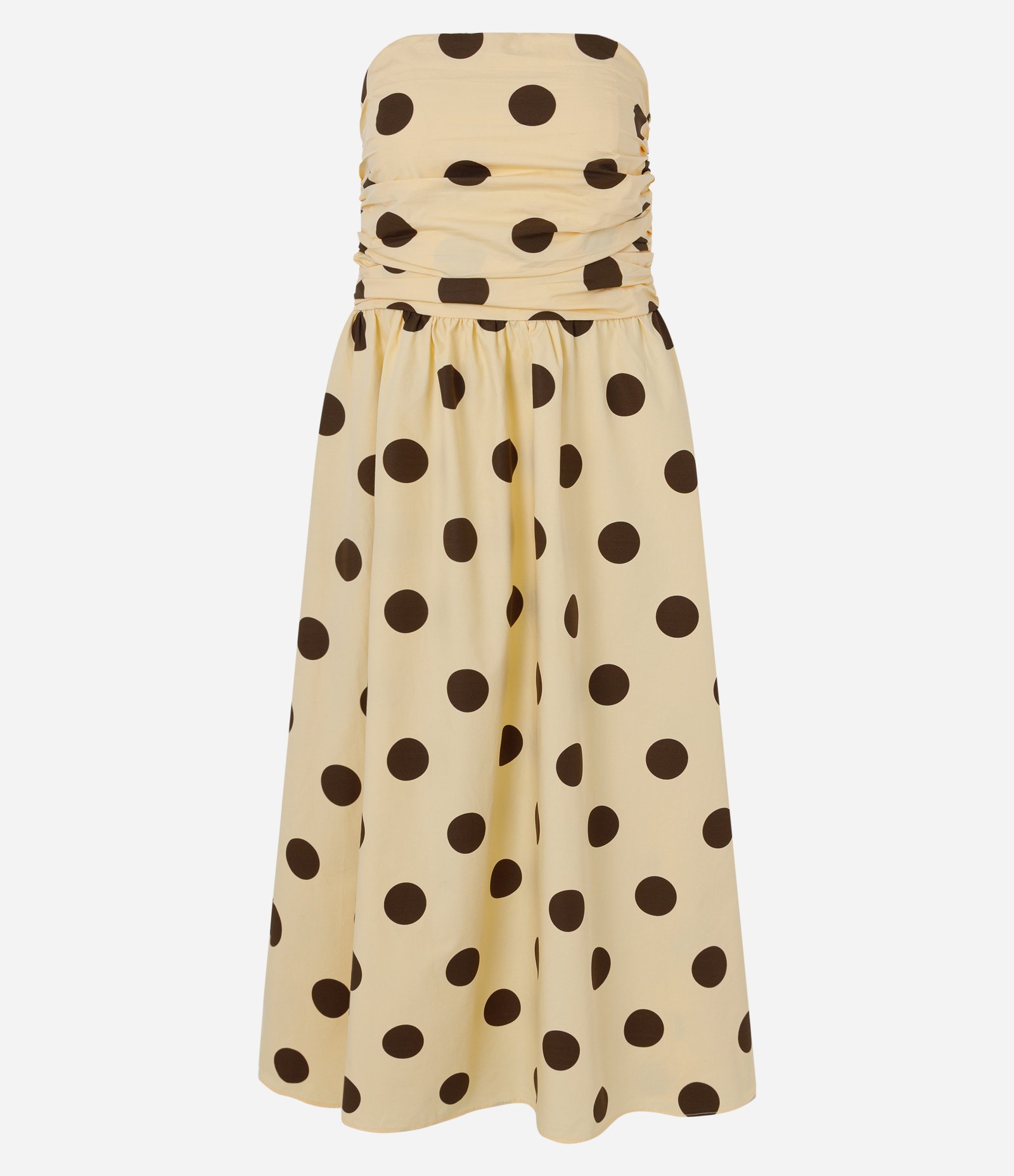Vestido Midi em Tricoline Poá com Decote Tomara que Caia Amarelo 5