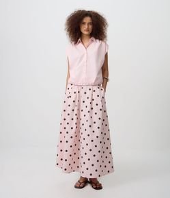 Saia Midi em Tricoline com Estampa Poá