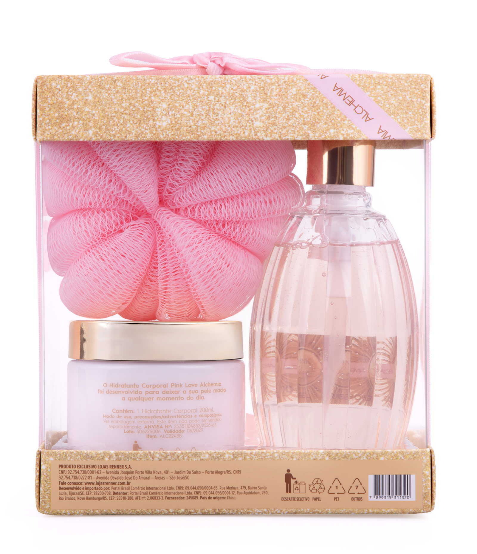Kit Pink Love com Sabonete Esfoliante + Hidratante Corporal + Esponja de Banho Alchemia KIT 2