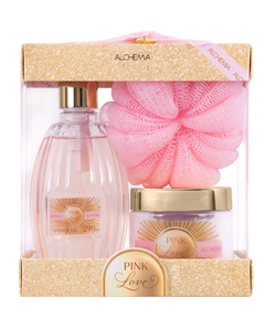 Kit Pink Love com Sabonete Esfoliante + Hidratante Corporal + Esponja de Banho Alchemia