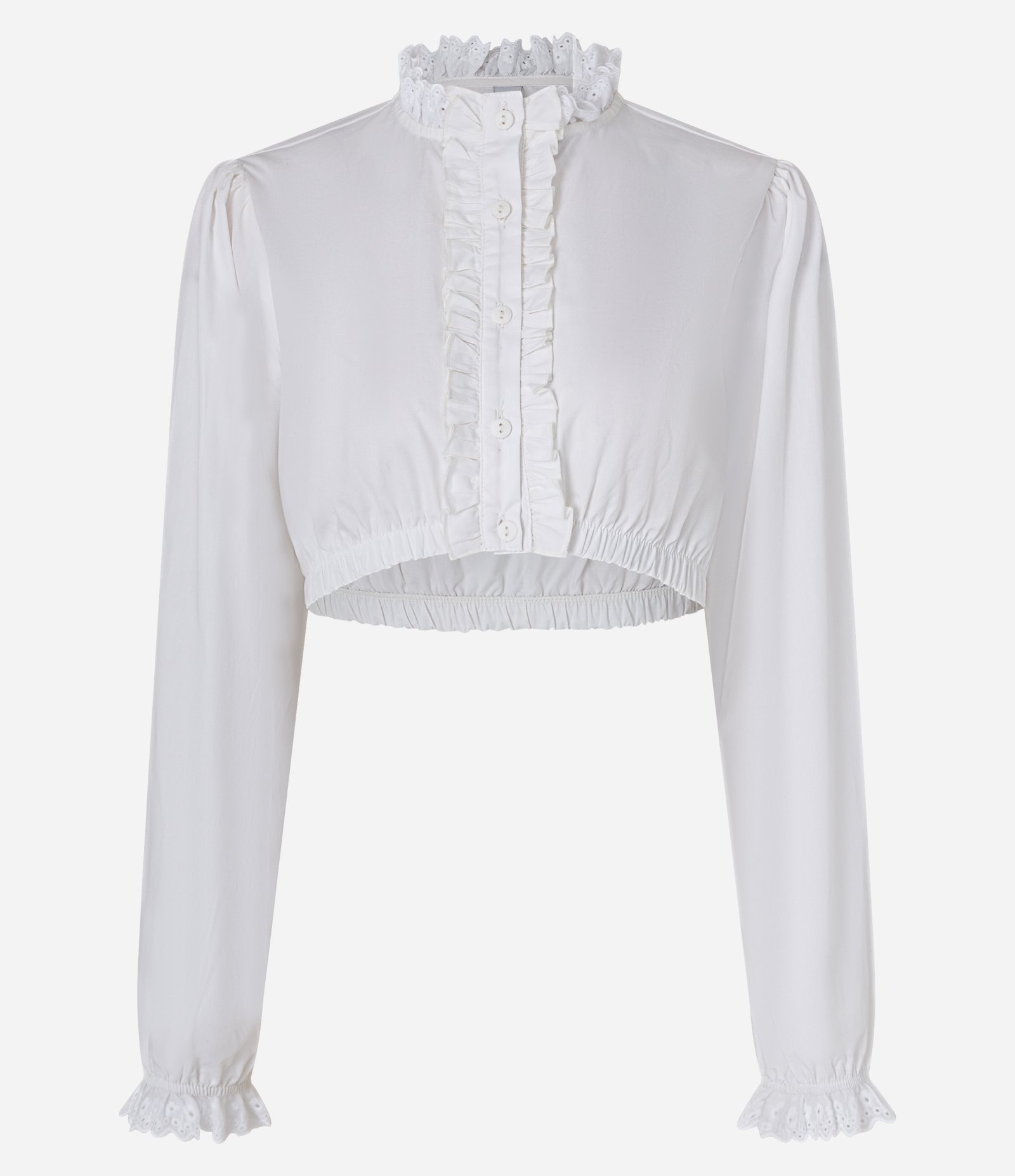 Camisa Cropped em Tricoline com Gola Rufo e Bordado Inglês Branco 3