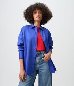 Camisa Oversized em Tricoline com Abotoamento Oculto