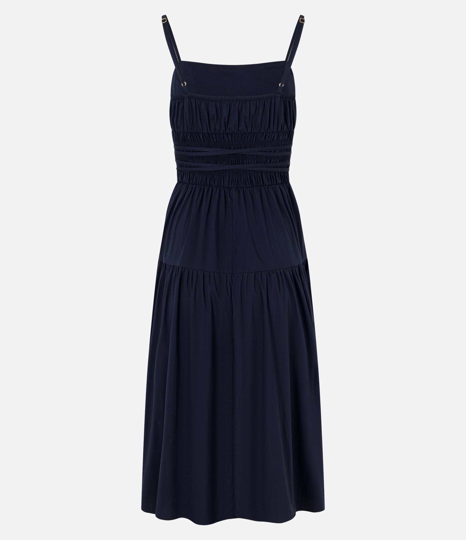 Vestido Midi em Tricoline com Detalhe de Amarração na Cintura Azul 2