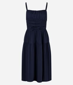 Vestido Midi em Tricoline com Detalhe de Amarração na Cintura