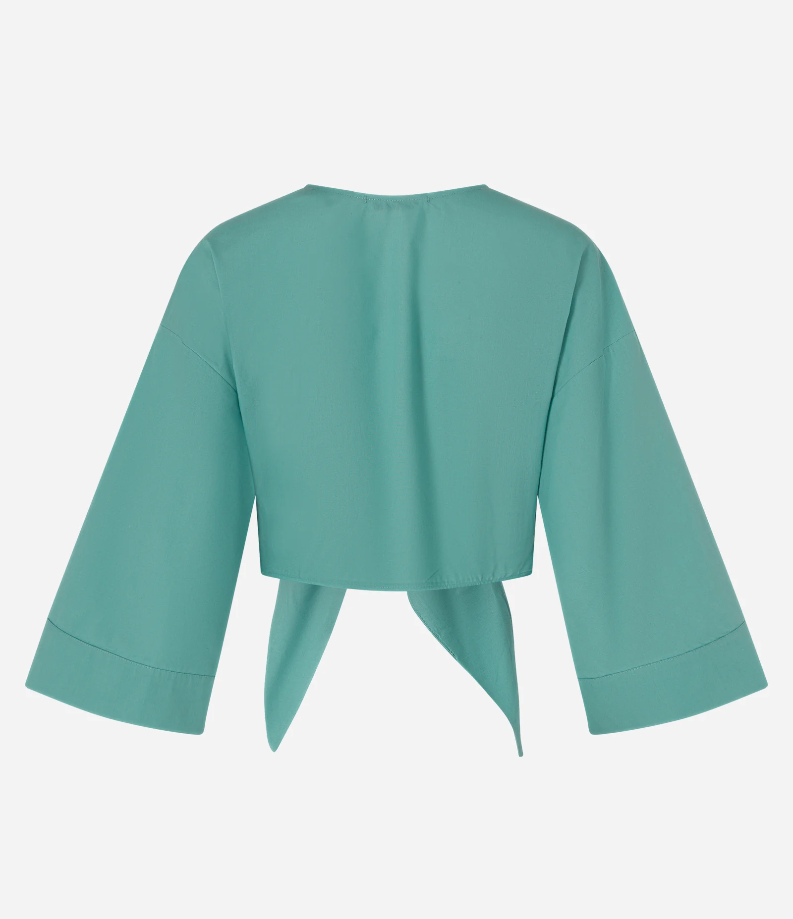 Blusa Cropped em Tricoline com Amarração Frontal e Mangas Amplas Verde 2