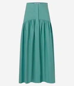 Saia Long Midi em Tricoline com Pala Larga e Detalhe de Braguilha