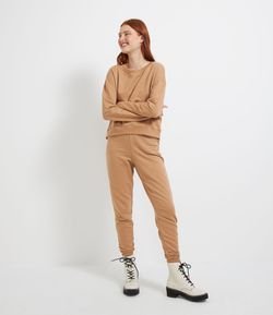 Conjunto Blusão Cropped Básico + Calça Jogger com Cós Elástico em Moletom Comfy