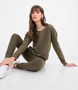 Conjunto Blusão Cropped Básico Fechado Em Moletom Comfy Verde + Calça Jogger Em Moletom Básica Verde