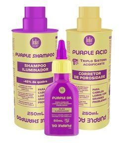 Shampoo Iluminador Purple Oil Lola From Rio 250ml  + Óleo Iluminador Purple Oil Lola From Rio 50ml + Adicificante Capilar Purple Oil Lola From Rio 250ml